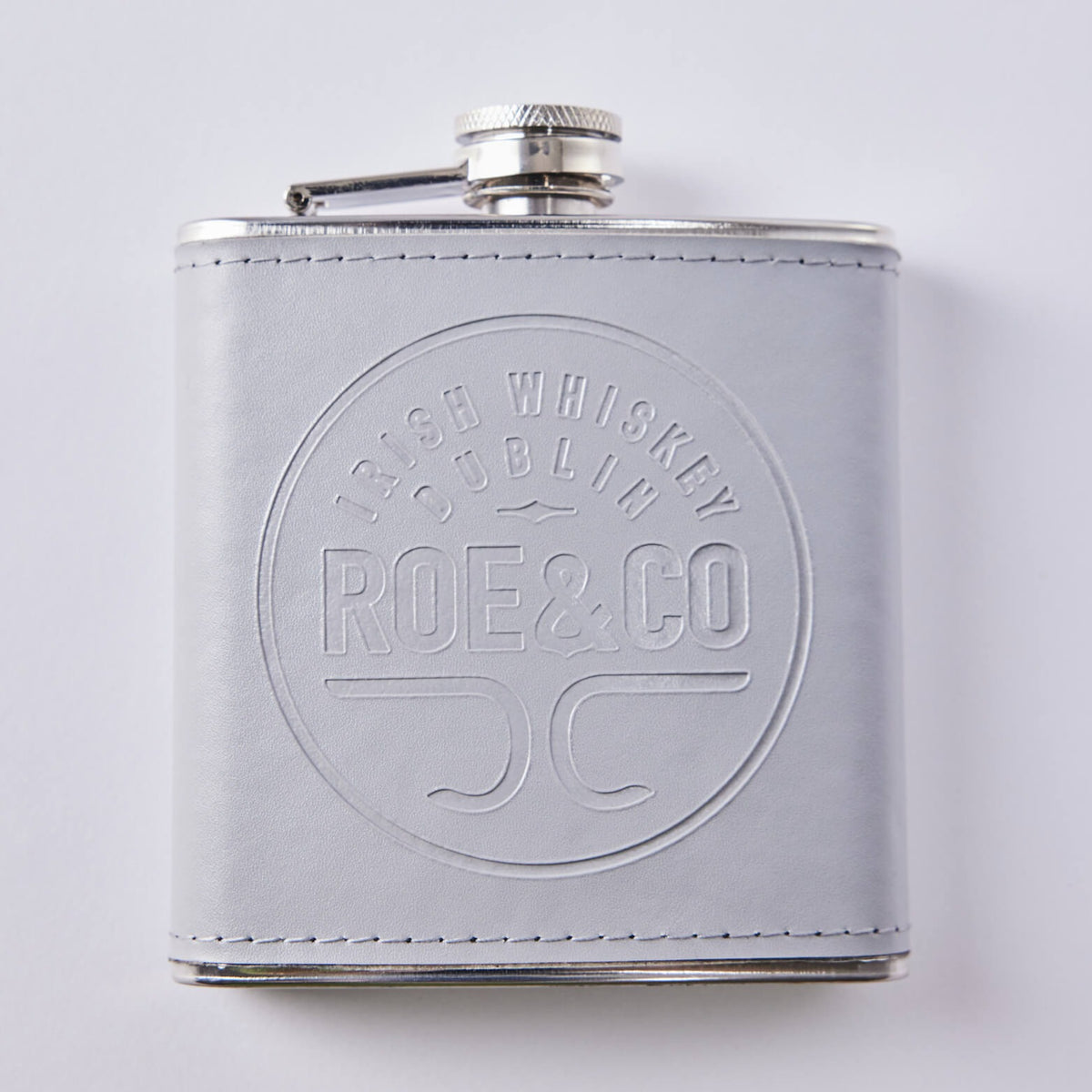 Roe & Co Whiskey Steel and Leather Hip Flask