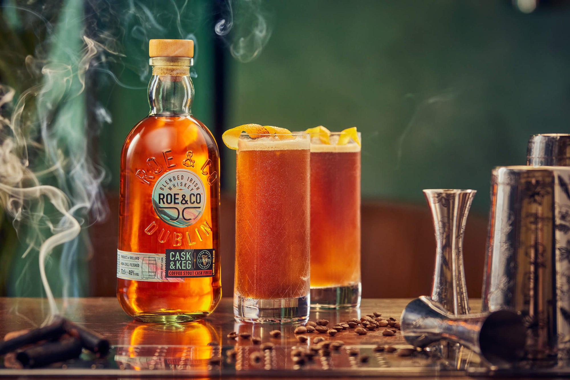 Roe & Co Signature Cocktail made with the Roe & Co Cask & Keg Coffee Stout Finish, in collaboration with our neighbourd, Guinness Open Gate Brewery.