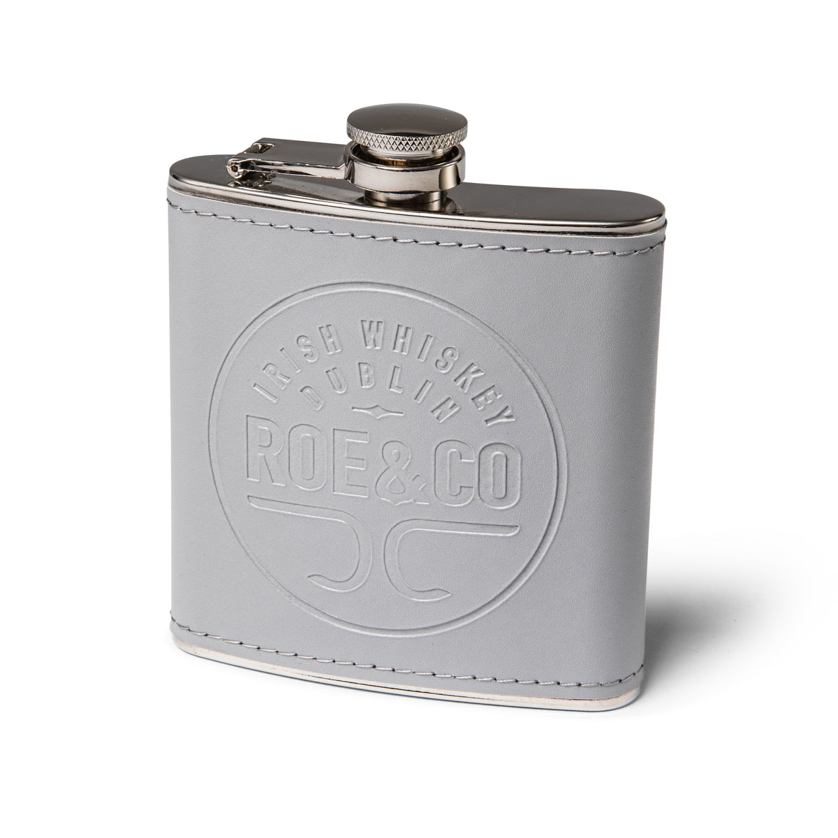 Roe & Co Whiskey Steel and Leather Hip Flask